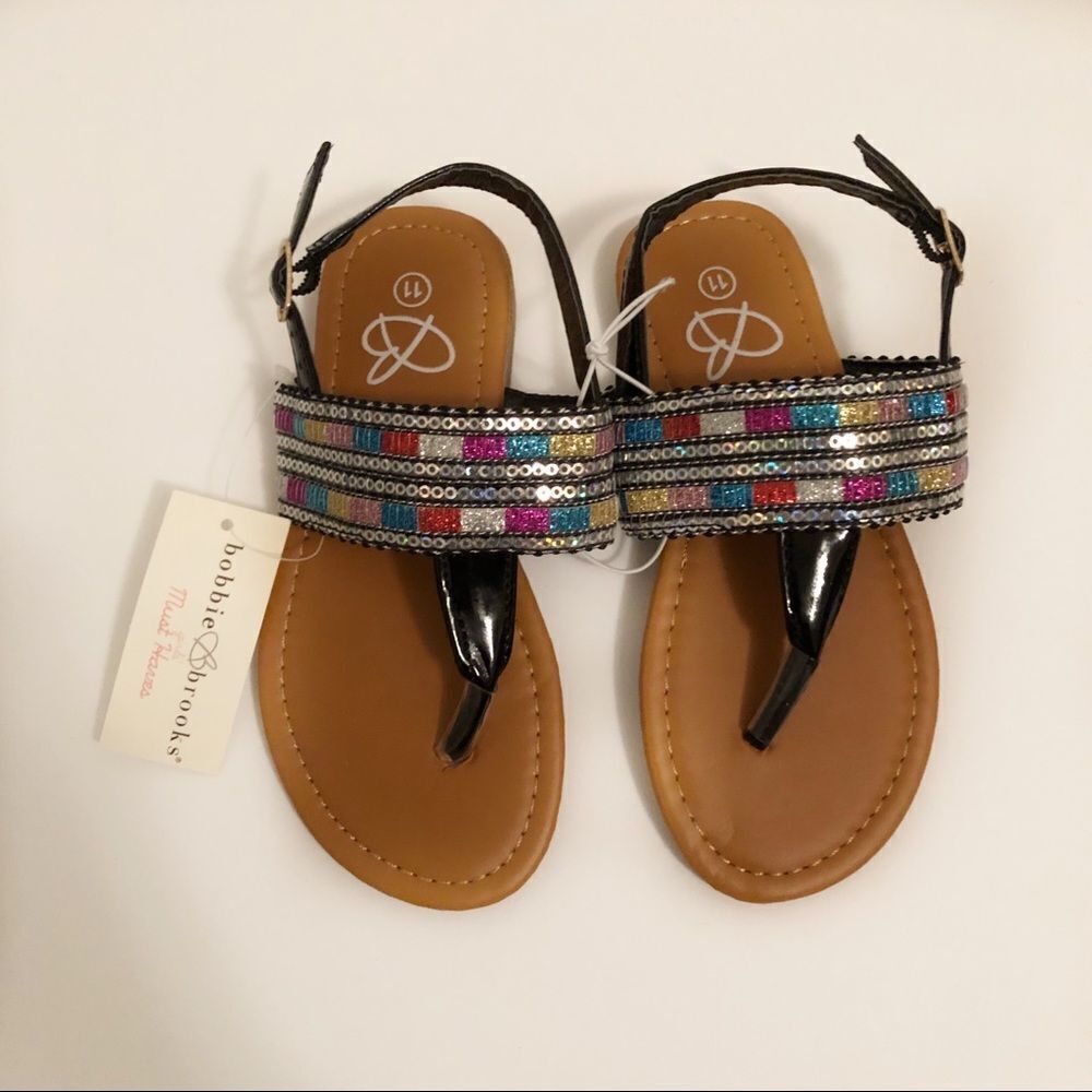 BNWT adorable girls‎ black and jeweled sandals